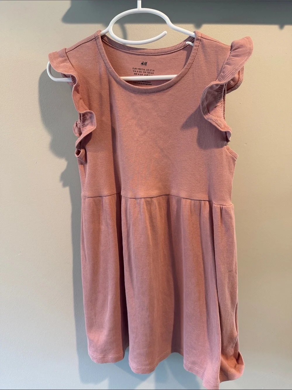 H&M‎ 5T/6 Flutter Sleeve Dusty Pink Ribbed Jersey Dress
